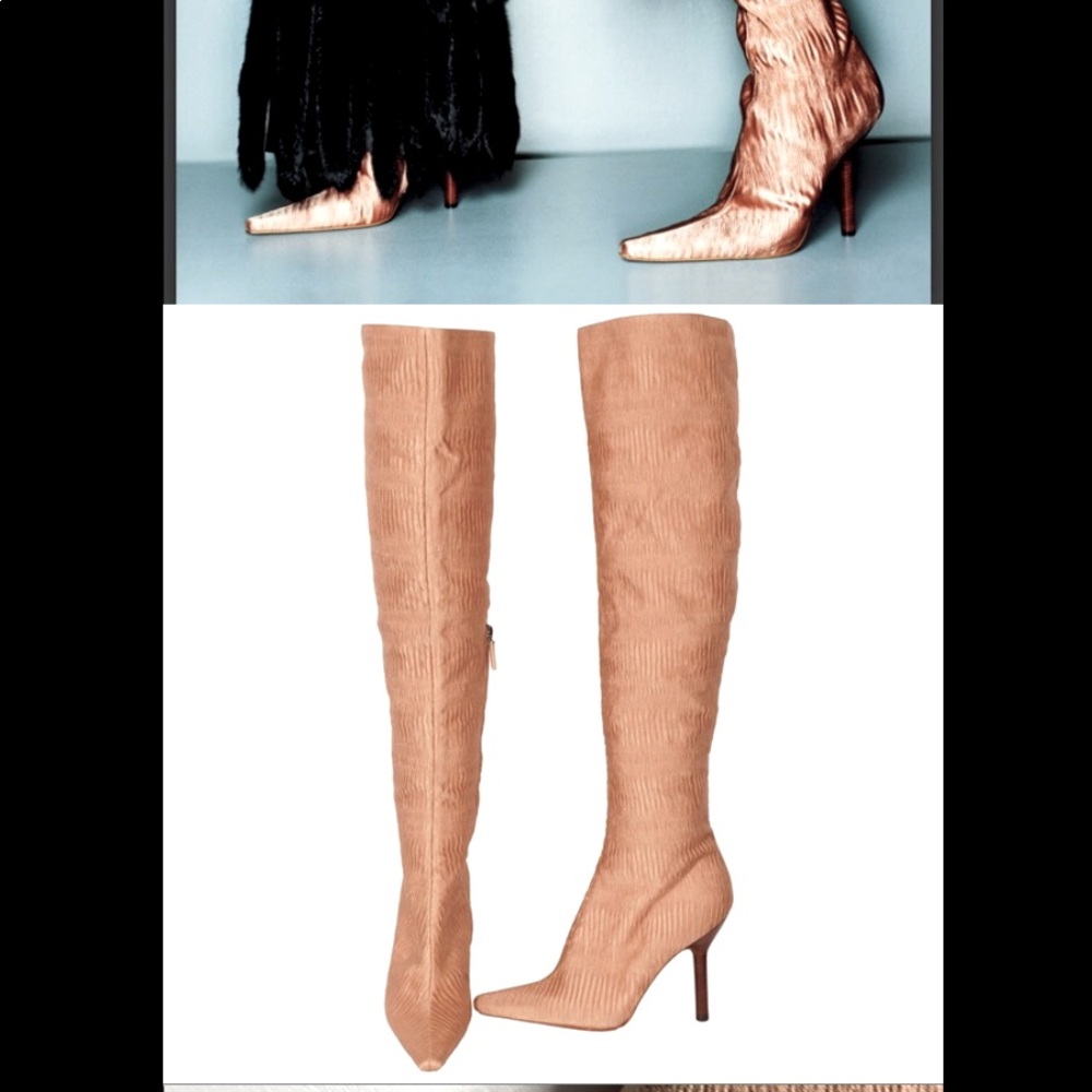 F/W 1999 Gucci by Tom Ford Ruched Silk 4.5" Heeled Boots Ad Campaign
